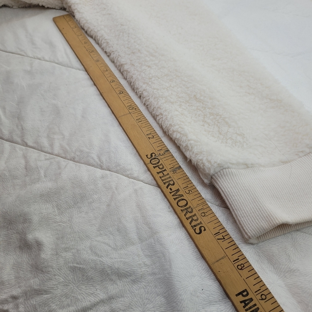 Calvin Klein ivory tan sherpa pullover gold snaps logo cabin core cozy casual L - Picture 7 of 11